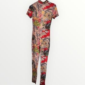 Womens S/XS  Dragon Fish Print Jumpsuit